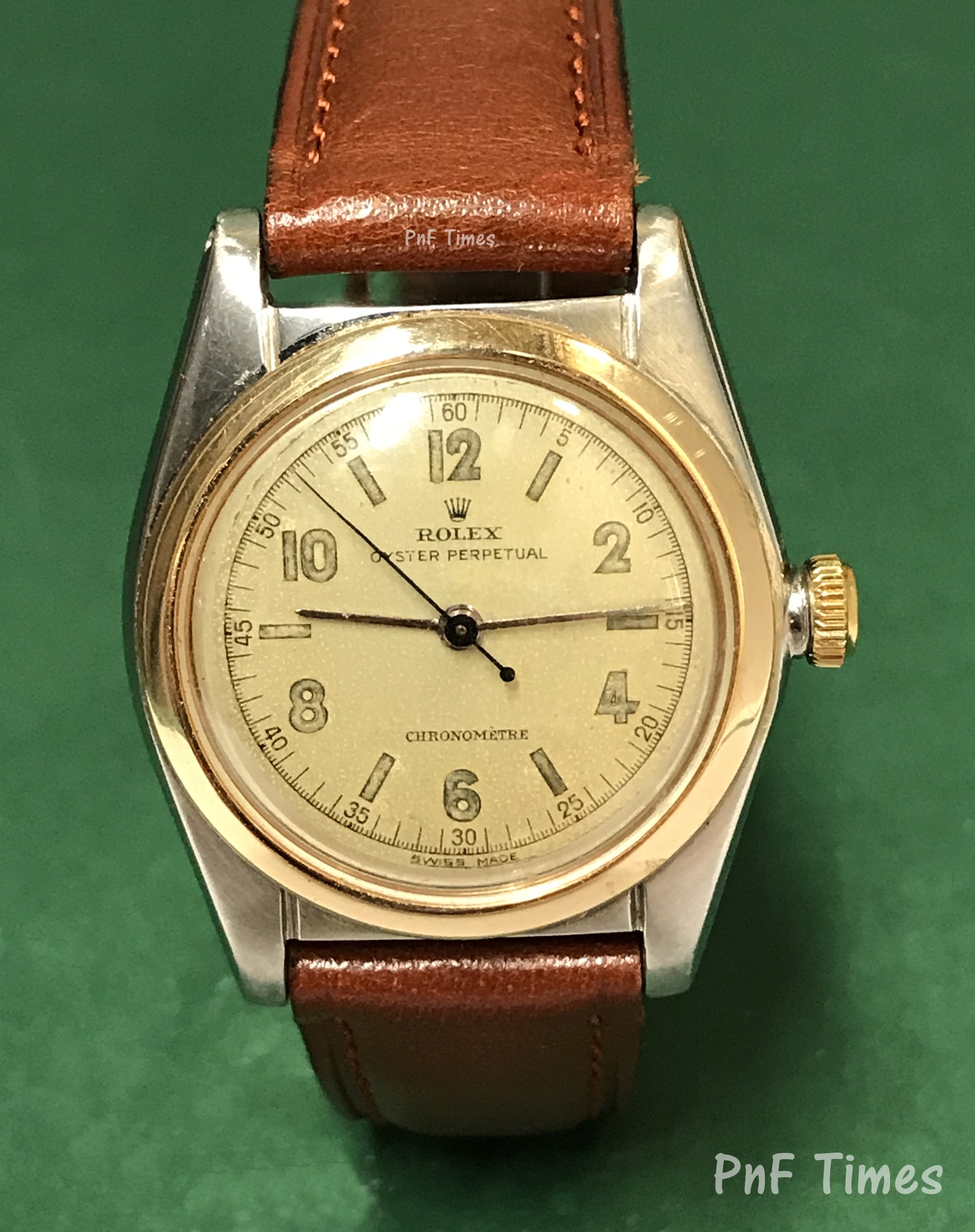 Rolex 6050 Oyster Bubble Back YG/SS Yellowish Dial with Strap (SOLD) – PnF Times